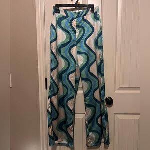 Wide leg retro silky pants